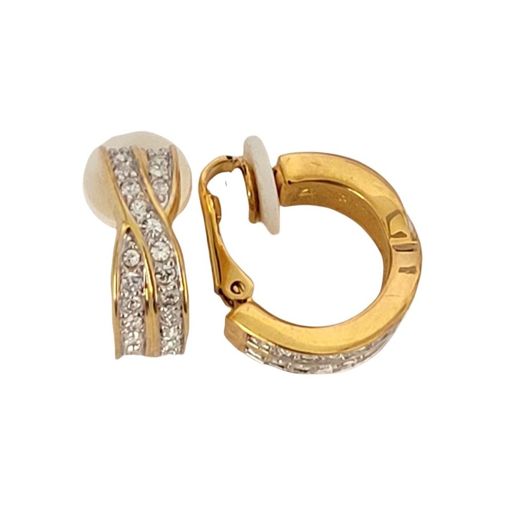 Vintage Swarovski Clip On Hoop Earrings With Channel Set Rhinestones Signed Swan